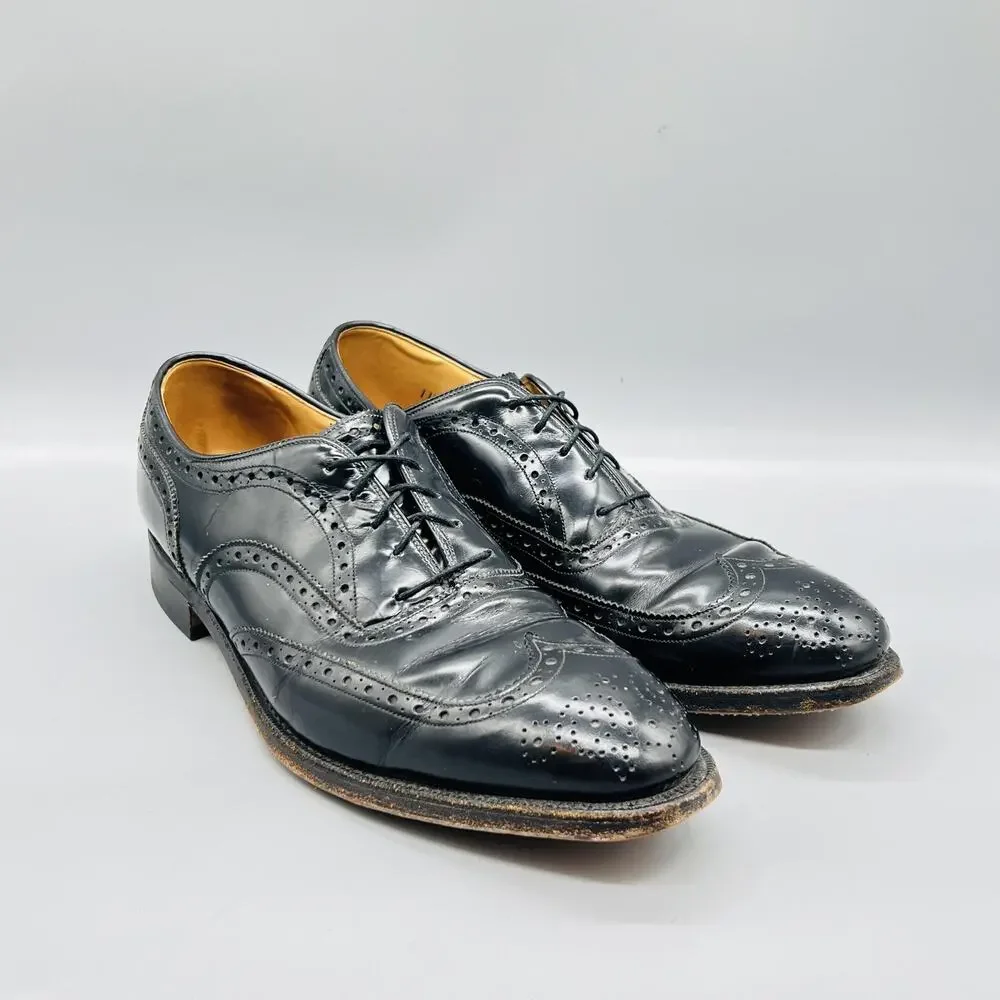 Johnston & Murphy Shoes Mens 11.5 Black Leather Aristocraft Wingtip Oxford Dress